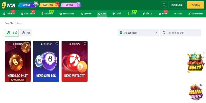 Sảnh xổ số lô đề tại 9Win